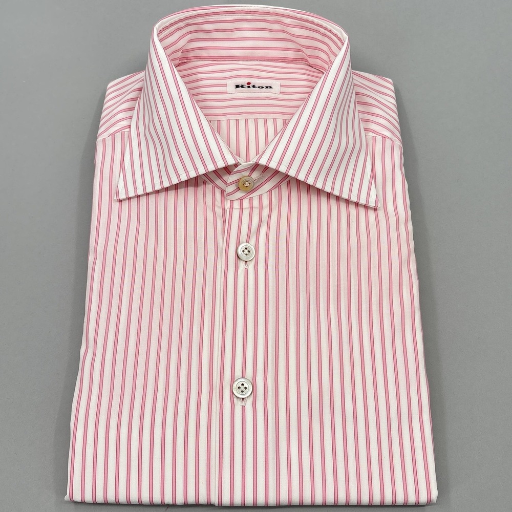Kiton Shirt 15.75 40 Pink Stripe Classic Long Sleeve Dress Made Italy Cotton NEW